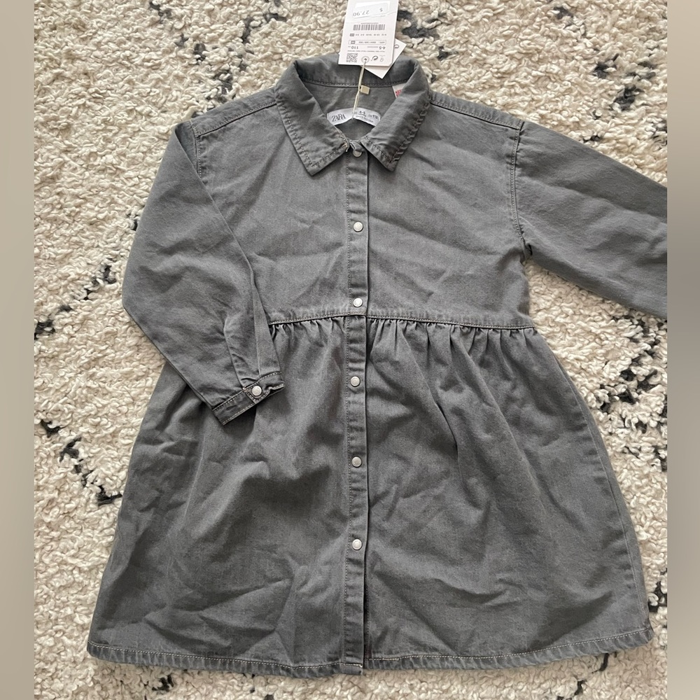 Zara Girls Grey Denim Dress 4-5 NWT